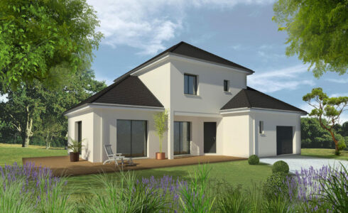 modélisation 3D d'une construction de maison neuve design et moderne Gueudry