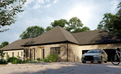 Photo d'une devanture de maison avec voiture devant pour aménagement de votre garage