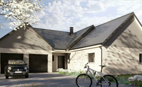 Maison avec jardin et garage réalisée grâce aux garanties légales pour une construction