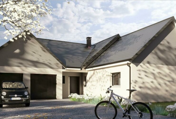 Maison avec jardin et garage réalisée grâce aux garanties légales pour une construction